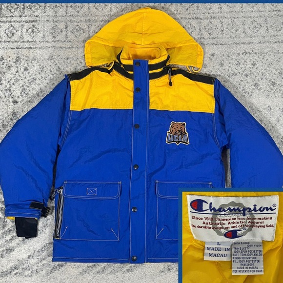 Champion UCLA Bruins Full Zip Jacket Mens Large Blue Yellow Hideaway Hood Coat - Picture 2 of 8